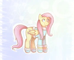 Size: 850x700 | Tagged: safe, artist:rosewhistle, character:fluttershy, bottomless, clothing, female, partial nudity, solo, sweater, sweatershy