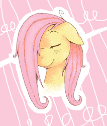 Size: 456x536 | Tagged: safe, artist:rosewhistle, character:fluttershy, bust, eyes closed, female, portrait, smiling, solo