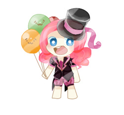 Size: 345x319 | Tagged: safe, artist:mori, character:pinkie pie, species:human, balloon, clothing, female, hat, humanized, pixiv, solo, top hat