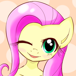 Size: 700x700 | Tagged: safe, artist:dobado, character:fluttershy, female, looking at you, pixiv, solo, wink