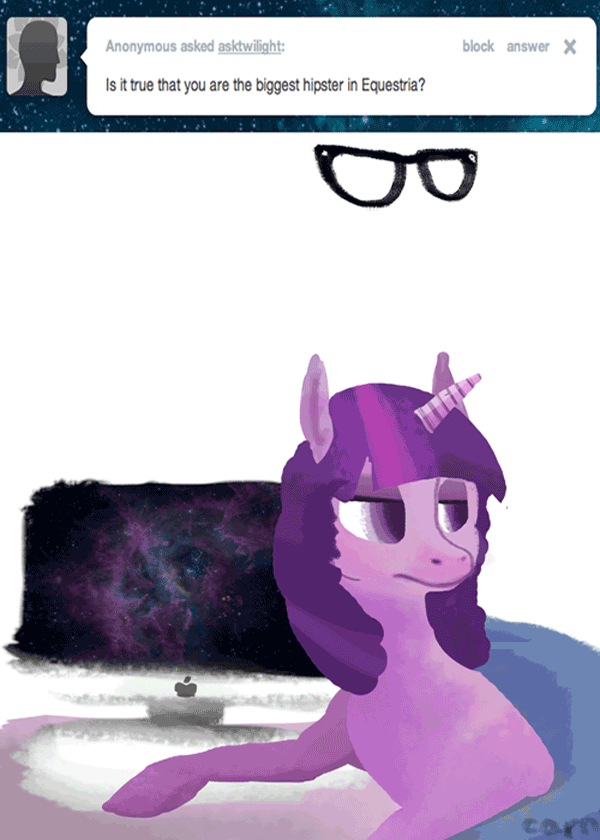 Size: 600x840 | Tagged: safe, artist:dilemarex, character:twilight sparkle, animated, ask, ask twilight sparkle, deal with it, female, glasses, hipster