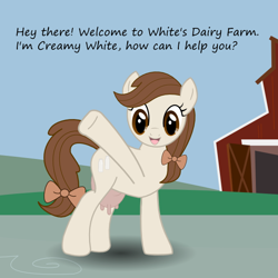 Size: 600x600 | Tagged: safe, artist:scribblez, oc, oc only, oc:creamy white, species:cow, bow, cow pony, creamy and friends, female, solo, tumblr, udder
