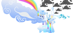 Size: 6000x2775 | Tagged: safe, artist:azure-vortex, cloud, cloudsdale, cloudy, lightning, no pony, rainbow, rainbow waterfall, simple background, stormcloud, transparent background, vector, weather factory