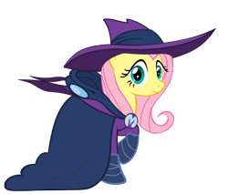 Size: 3529x3000 | Tagged: safe, artist:azure-vortex, character:fluttershy, character:mare do well, cape, clothing, costume, female, hat, looking at you, raised hoof, simple background, smiling, solo, transparent background, unmasked, vector