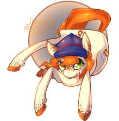 Size: 671x684 | Tagged: safe, artist:juvialle, oc, oc only, oc:alan, body freckles, clothing, flexible, freckles, hat, looking at you, prone, simple background, smiling, solo, transparent background