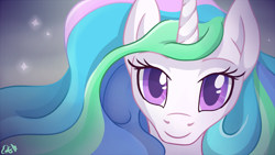 Size: 1536x864 | Tagged: safe, artist:oemilythepenguino, character:princess celestia, female, looking at you, solo