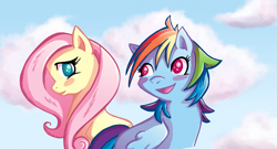 Size: 500x270 | Tagged: safe, artist:butterscotch25, character:fluttershy, character:rainbow dash, blushing