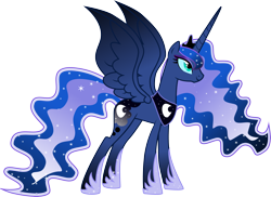 Size: 4079x2964 | Tagged: safe, artist:strawberry-pannycake, character:princess luna, species:alicorn, species:pony, ethereal mane, female, galaxy mane, hoof shoes, jewelry, mare, peytral, regalia, simple background, solo, spread wings, transparent background, ultimate luna, wings