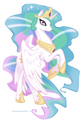 Size: 1358x2000 | Tagged: safe, artist:chio-kami, character:princess celestia, species:alicorn, species:pony, 666, alternate character design, female, get, index get, mare, rearing, repdigit milestone, shining, simple background, solo, tribal