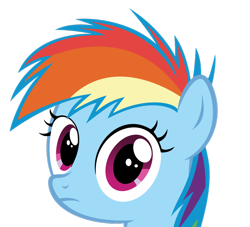 Size: 1024x928 | Tagged: dead source, safe, artist:thatsgrotesque, character:rainbow dash, close-up, female, filly, filly rainbow dash, looking at you, simple background, solo, stare, sweetie belle's stare, transparent background, vector