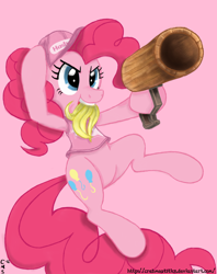 Size: 1180x1489 | Tagged: dead source, safe, artist:crabmeatstick, character:pinkie pie, awesome, banana, clothing, cosplay, diddy kong, donkey kong, donkey kong country, hat, nintendo, peanut popgun