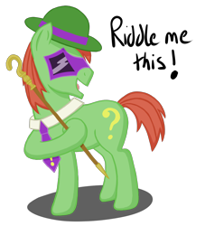 Size: 2400x2641 | Tagged: safe, artist:catiron, batman, cane, dc comics, ponified, simple background, solo, the riddler, transparent background