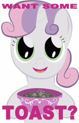 Size: 2307x3587 | Tagged: safe, artist:scyphi, character:sweetie belle, cute, diasweetes, female, liquid toast, solo, sweetie belle can't cook, sweetie fail, toast
