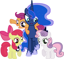 Size: 8668x8000 | Tagged: safe, artist:emper24, character:apple bloom, character:princess luna, character:scootaloo, character:sweetie belle, absurd resolution, accessory swap, cutie mark crusaders, simple background, transparent background, vector