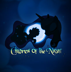 Size: 667x672 | Tagged: safe, artist:sitrirokoia, character:princess luna, species:alicorn, species:pony, blue, children of the night, cloud, cloudy, cover, filly, foal, itunes, moon, night