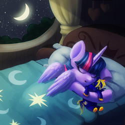 Size: 2000x2000 | Tagged: safe, artist:adailey, character:twilight sparkle, character:twilight sparkle (alicorn), oc, oc:zephyr, species:alicorn, species:pony, canon x oc, female, mare, mascot, plushie, sleeping, solo, twiphyr