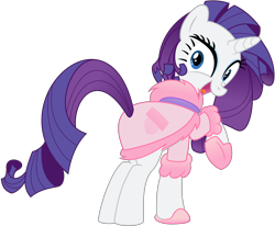 Size: 8020x6610 | Tagged: safe, artist:emberfiremane, character:rarity, species:pony, species:unicorn, .svg available, absurd resolution, bathrobe, butt, clothing, female, looking back, mare, open mouth, plot, raised hoof, robe, simple background, smiling, solo, svg, transparent background, vector