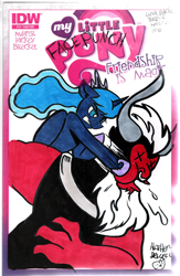 Size: 1850x2830 | Tagged: safe, artist:angieness, character:lord tirek, character:princess luna, bronycon, commission, cover, heather breckel, knockout, punch, tirekabuse
