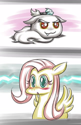 Size: 1500x2326 | Tagged: safe, artist:sonicdramon, character:discord, character:fluttershy, blushing, chibi