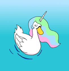 Size: 700x718 | Tagged: safe, artist:manulis, character:princess celestia, species:duck, duck pony, eyes closed, female, solo, species swap, swanlestia, water