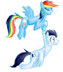 Size: 700x800 | Tagged: safe, artist:silvy-fret, character:rainbow dash, character:soarin', species:pegasus, species:pony, ship:soarindash, dragging, female, flying, male, shipping, simple background, sleeping, sleeping while flying, sleepwalking, straight, transparent background