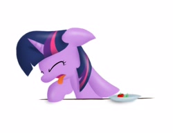 Size: 3300x2550 | Tagged: safe, artist:nowego, character:twilight sparkle, species:pony, species:unicorn, disgusted, eyes closed, female, filly, floppy ears, food, frown, high res, open mouth, solo, tomato, tongue out