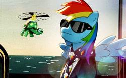 Size: 1280x800 | Tagged: safe, artist:lightbulb, character:rainbow dash, character:tank, boat, bokeh, clothing, i'm on a boat (the lonely island feat. t-pain), ocean, parody, scarf, sunglasses, the lonely island