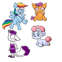Size: 1280x1280 | Tagged: safe, artist:technicolor pie, character:rainbow dash, character:scootaloo, oc, oc:electra (furry), furry, non-pony oc, simple background, unico