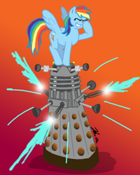 Size: 800x1000 | Tagged: safe, artist:the_gneech, part of a set, character:rainbow dash, species:pegasus, species:pony, adobe imageready, crossover, dalek, doctor who, facehoof, female, gradient background, mare, smiling, spread wings, wings