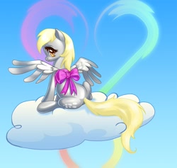 Size: 1267x1200 | Tagged: safe, artist:countcarbon, character:derpy hooves, species:pegasus, species:pony, bow, cloud, female, heart, mare, solo