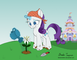 Size: 1024x803 | Tagged: safe, artist:sketchinetch, character:rarity, carousel boutique, colored, female, flower, gardening, solo