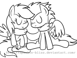Size: 1024x768 | Tagged: safe, artist:sparkle-bliss, character:rainbow dash, character:soarin', ship:soarindash, female, male, monochrome, shipping, straight