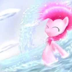 Size: 1000x1000 | Tagged: safe, artist:rayhiros, character:pinkie pie, species:earth pony, species:pony, eyes closed, female, solo, splash, water