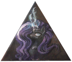 Size: 577x496 | Tagged: safe, artist:grinu, character:nightmare rarity, character:rarity, all seeing eye, eye of providence, female, illuminati, magic, solo, traditional art