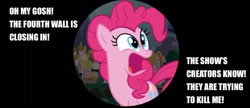 Size: 1038x448 | Tagged: safe, artist:closer-to-the-sun, character:pinkie pie, fourth wall, horrified, image macro, meme