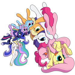 Size: 1024x1024 | Tagged: safe, artist:tranquilmind, character:applejack, character:fluttershy, character:pinkie pie, character:princess celestia, character:princess luna, character:rainbow dash, character:rarity, character:spike, character:twilight sparkle, character:twilight sparkle (alicorn), species:alicorn, species:pony, arch, bipedal, female, german suplex, grin, gritted teeth, mane six, mare, open mouth, simple background, smiling, smirk, suplex, tongue out, transparent background, underhoof, vector