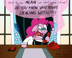 Size: 900x720 | Tagged: safe, artist:sketchinetch, character:pinkie pie, big red button, dialogue, female, parody, ren and stimpy, solo, telephone