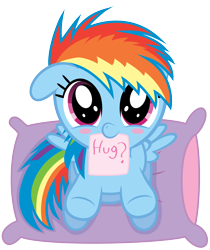 Size: 2000x2377 | Tagged: dead source, safe, artist:chubble-munch, character:rainbow dash, species:pegasus, species:pony, g4, cute, dashabetes, female, filly, filly rainbow dash, high res, hug, hug request, mouth hold, sign, simple background, solo, transparent background, vector, younger