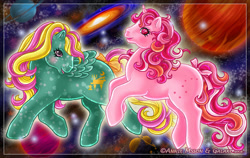 Size: 836x530 | Tagged: safe, artist:anniemsson, character:galaxy (g1), character:star glow, g1, my little pony tales, space