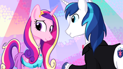 Size: 1920x1080 | Tagged: safe, artist:poniker, character:princess cadance, character:shining armor, clothing, dress, suit