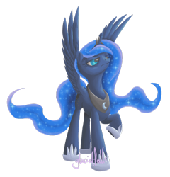 Size: 1024x1068 | Tagged: safe, artist:glacialfalls, character:princess luna, female, raised hoof, simple background, solo, spread wings, transparent background, wings