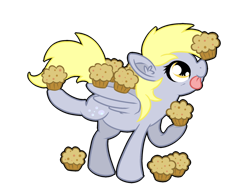 Size: 1024x795 | Tagged: safe, artist:amberlea-draws, character:derpy hooves, species:pegasus, species:pony, balancing, ear fluff, female, mare, muffin, ponies balancing stuff on their nose, simple background, solo, that pony sure does love muffins, tongue out, transparent background