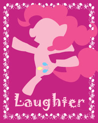 Size: 550x688 | Tagged: safe, artist:cyle, part of a set, character:pinkie pie, element of laughter, female, laughing, poster, solo
