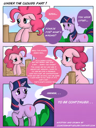 Size: 2550x3390 | Tagged: safe, artist:lilmisswaffles, character:pinkie pie, character:twilight sparkle, comic:under the clouds, comic, high res, under the clouds
