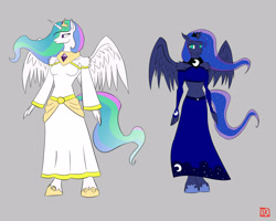 Size: 2500x2000 | Tagged: safe, artist:lordvader914, character:princess celestia, character:princess luna, species:anthro, species:unguligrade anthro, clothing, dress, simple background