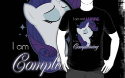 Size: 556x350 | Tagged: safe, artist:anjila, character:rarity, clothing, female, merchandise, redbubble, solo, t-shirt, text