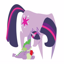 Size: 3000x3000 | Tagged: safe, artist:kicked-in-teeth, character:spike, character:twilight sparkle, species:dragon, species:pony, species:unicorn, cutie mark, female, gem, high res, horn, lineless, male, mama twilight, mare, minimalist, pointy ponies, simple background, sitting, standing, white background