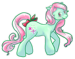 Size: 1268x992 | Tagged: safe, artist:cloverminto, character:minty, g3, blushing, female, get, index get, looking back, profile, simple background, smiling, solo, tail bow, transparent background