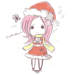 Size: 960x960 | Tagged: safe, artist:ayachiichan, character:fluttershy, species:human, chibi, clothing, female, humanized, santa costume, solo