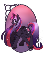 Size: 1024x1391 | Tagged: safe, artist:lana-jay, character:nightmare twilight sparkle, character:twilight sparkle, character:twilight sparkle (alicorn), species:alicorn, species:pony, blushing, female, mare, raised hoof, simple background, solo, spread wings, transparent background, unshorn fetlocks, wings